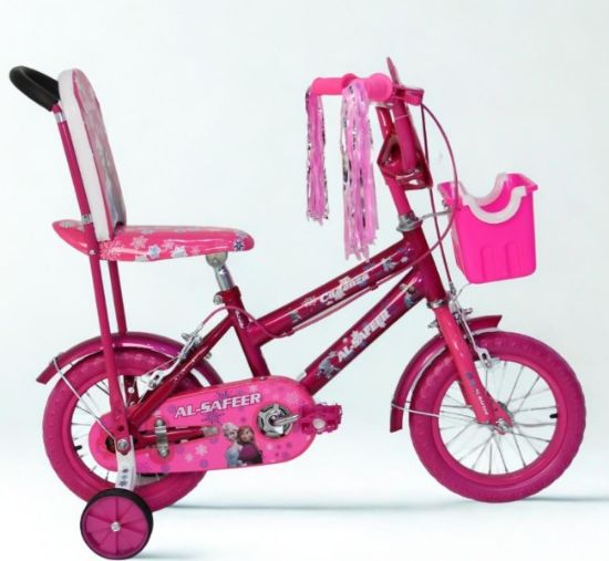 صورة سيكل فروزن للأطفال البنات – مقاس 12 إنش بلون وردي أنيق مع عجلات توازن جانبية ومقعد مريح | مناسب لعمر 2-4 سنوات